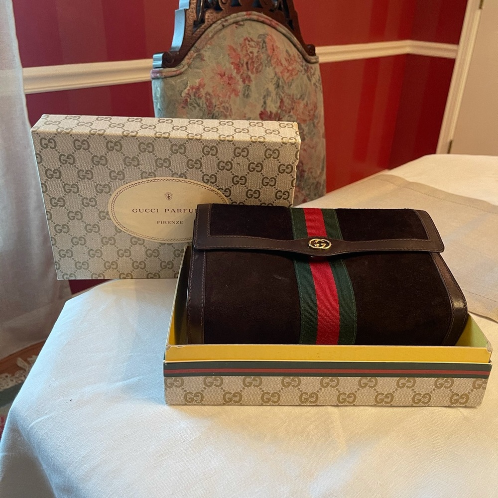 Vintage Gucci Brown Suede Clutch